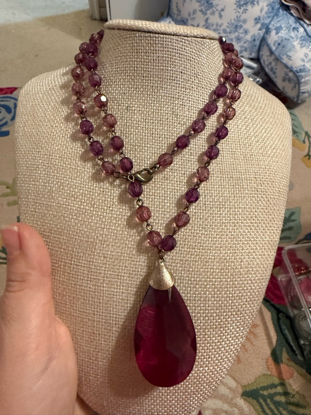 Purple Teardrop Crystal Pendant Necklace - Women's Jewelry